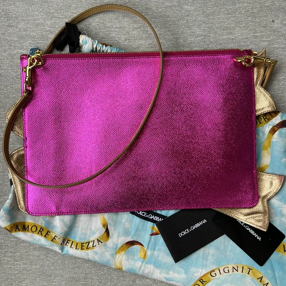 Dolce & Gabbana Glitter Pink CLEO Bag New w/Duster and Card